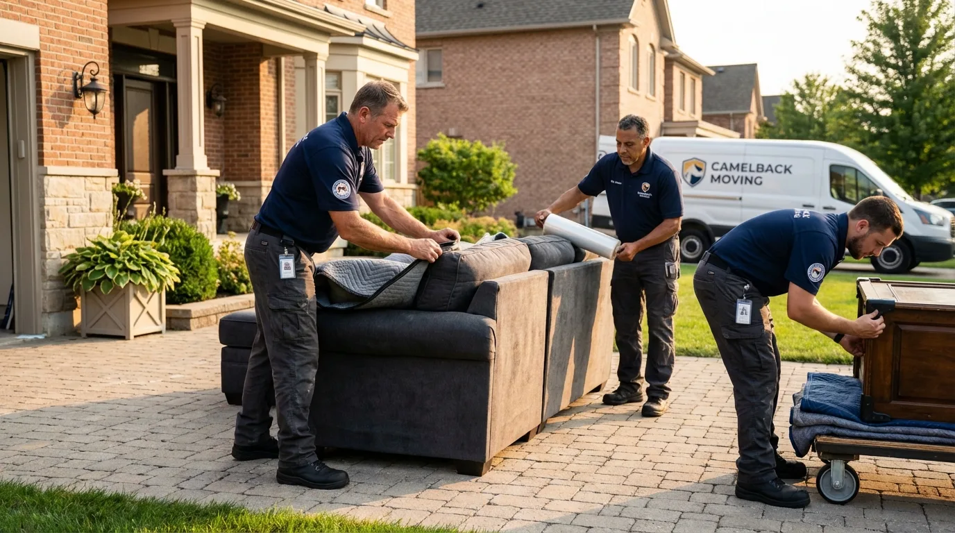 Large estate moving crew wrapping furniture in Santa Fe Springs, CA