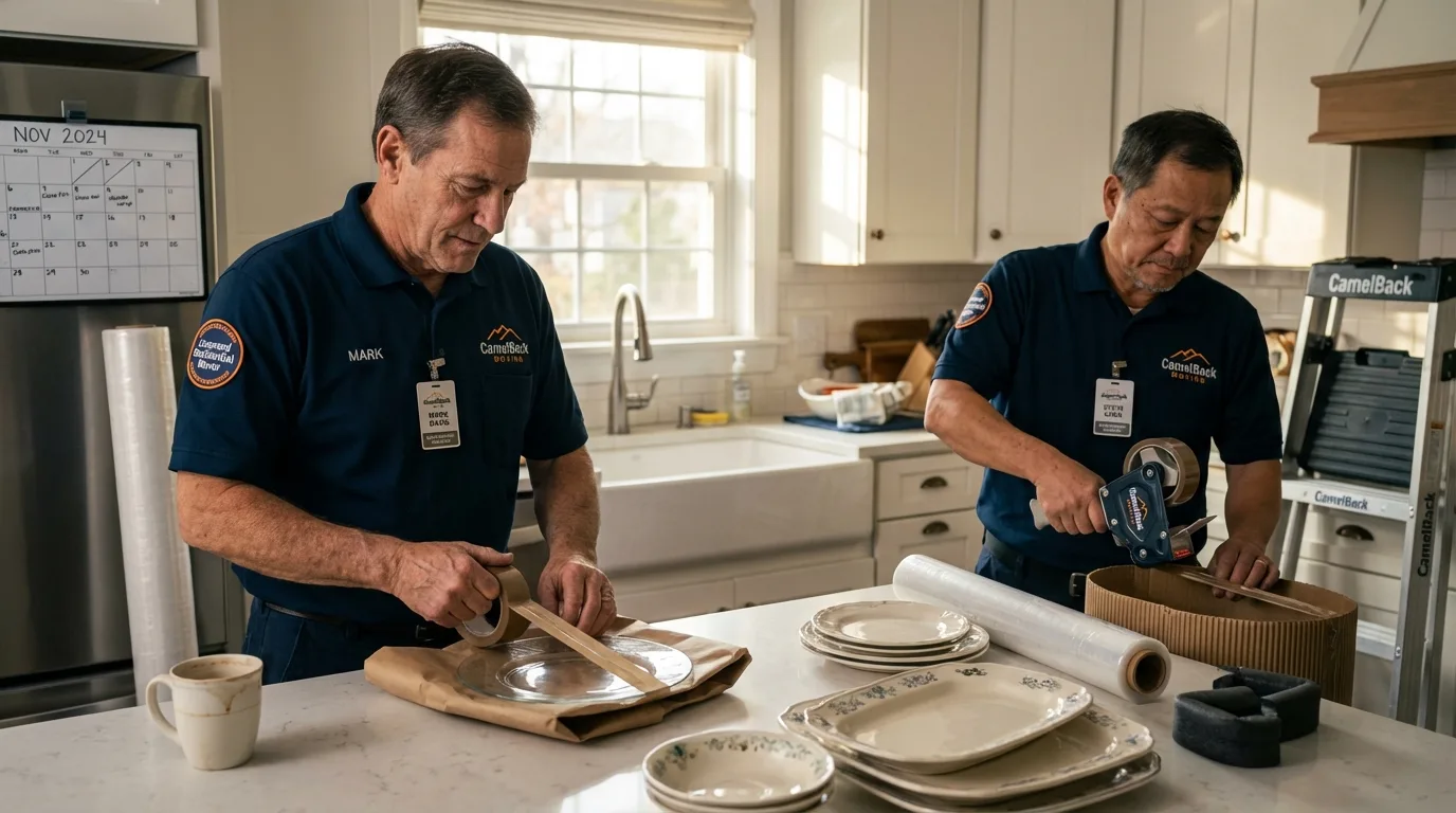 Professional crew packing kitchen dishware in Santa Fe Springs, CA