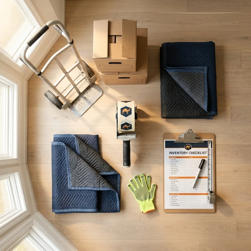 Professional moving supplies and packing materials layout for Santa Fe Springs residential relocations